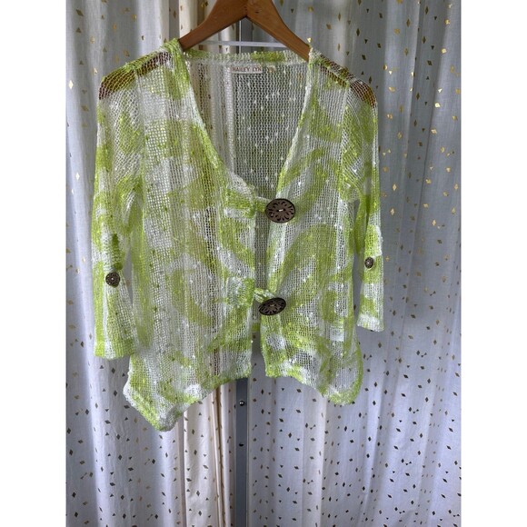 Hailey Lyn Women's Open Knit Weave Oversize Buttons Handkerchief Hem Cardigan S - Picture 2 of 7